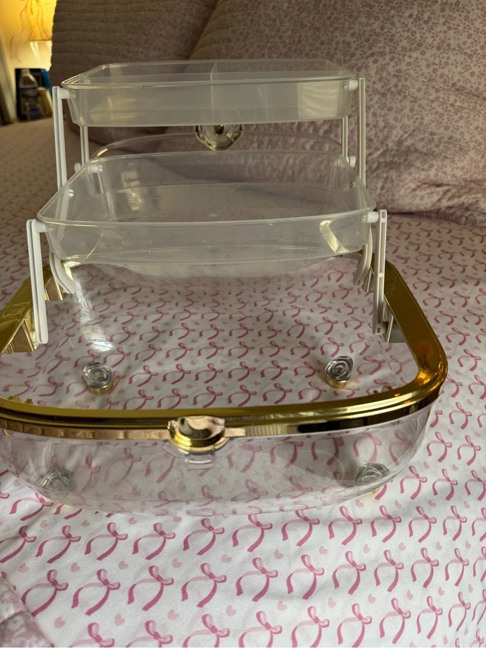 Clear Acrylic Dome Vanity Box with Gold Knot Detail